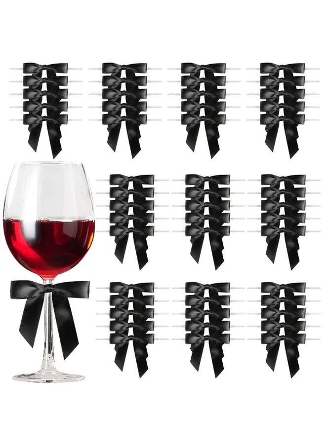 10pcs Glossy Black Satin Ribbon Bows Self Stick Adhesive For Gift Wrapping Wedding Party Decorations - Image 2