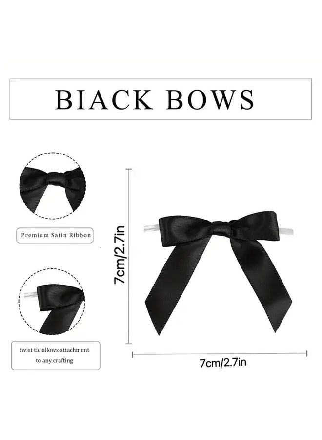 10pcs Glossy Black Satin Ribbon Bows Self Stick Adhesive For Gift Wrapping Wedding Party Decorations - Image 1