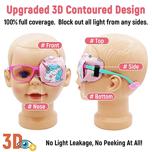 Astropic 3D Cotton & Silk Eye Patch for Kids | Girls Eye Patch for Glasses | Medical Eyepatch for Children with Lazy Eye (Blue Unicorn, Left Eye) - Image 2