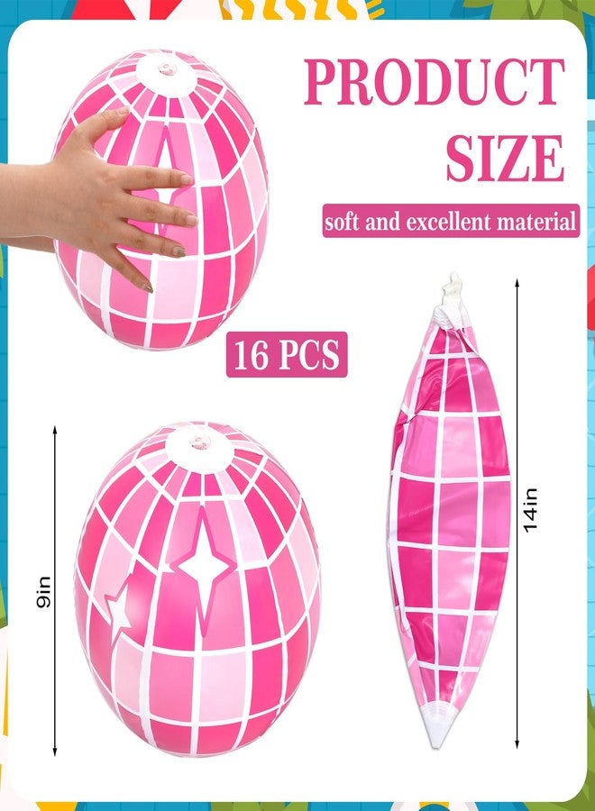 Whaline 16Pcs Disco Inflatable Beach Ball 16'' Pink Pool PVC Balls Cute Game Toys for Summer Beach Disco Party Decor - Image 2