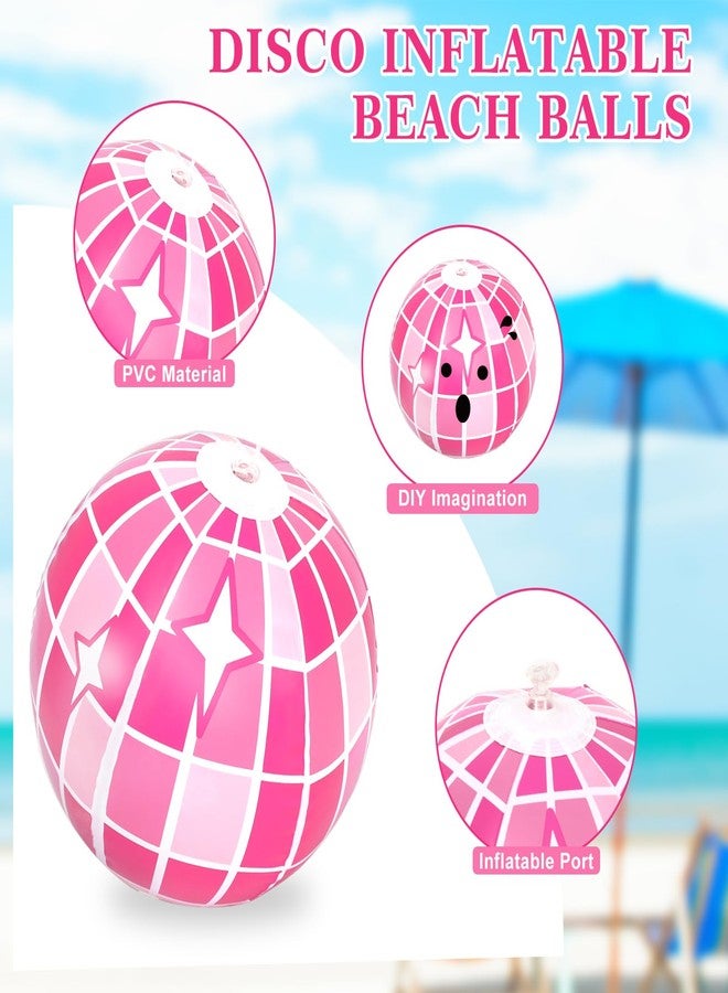 Whaline 16Pcs Disco Inflatable Beach Ball 16'' Pink Pool PVC Balls Cute Game Toys for Summer Beach Disco Party Decor - Image 3