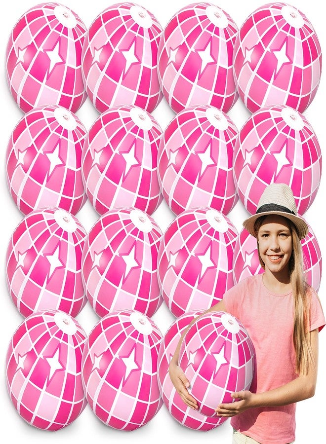 Whaline 16Pcs Disco Inflatable Beach Ball 16'' Pink Pool PVC Balls Cute Game Toys for Summer Beach Disco Party Decor - Image 1