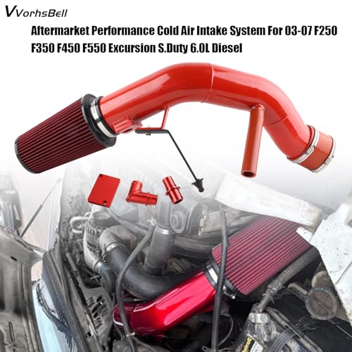 VVORHSBELL 6.0 Powerstroke Cold Air Intake Kit，4″Cold Air Intake Pipe Kit with Oiled Filter Compatible with 2003-2007 Ford F250 F350 F450 Excursion 6.0L Powerstroke Diesel - Image 5