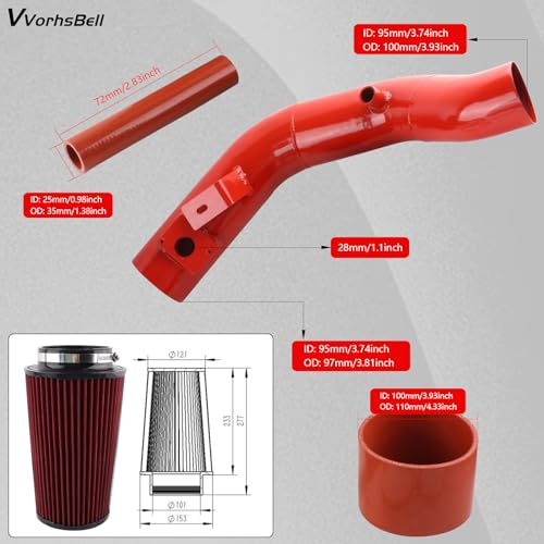 VVORHSBELL 6.0 Powerstroke Cold Air Intake Kit，4″Cold Air Intake Pipe Kit with Oiled Filter Compatible with 2003-2007 Ford F250 F350 F450 Excursion 6.0L Powerstroke Diesel - Image 4