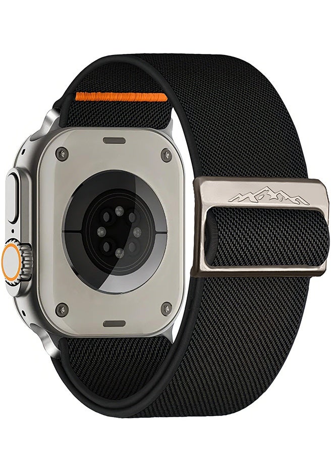 Happy D Soft Nylon Elastic Braided Strap, Smart Watch Watchband for Apple Watch Ultra 2, Apple Watch Series 11/10/9/8/7/6/5/4/3 Black, 42/44/45/46/49mm - Image 1