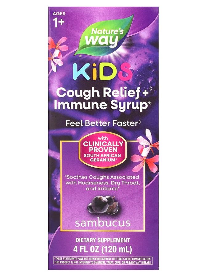 Nature's Kids Cough Relief + Immune Syrup Ages 1+ Sambucus 4 fl oz (120 ml) 