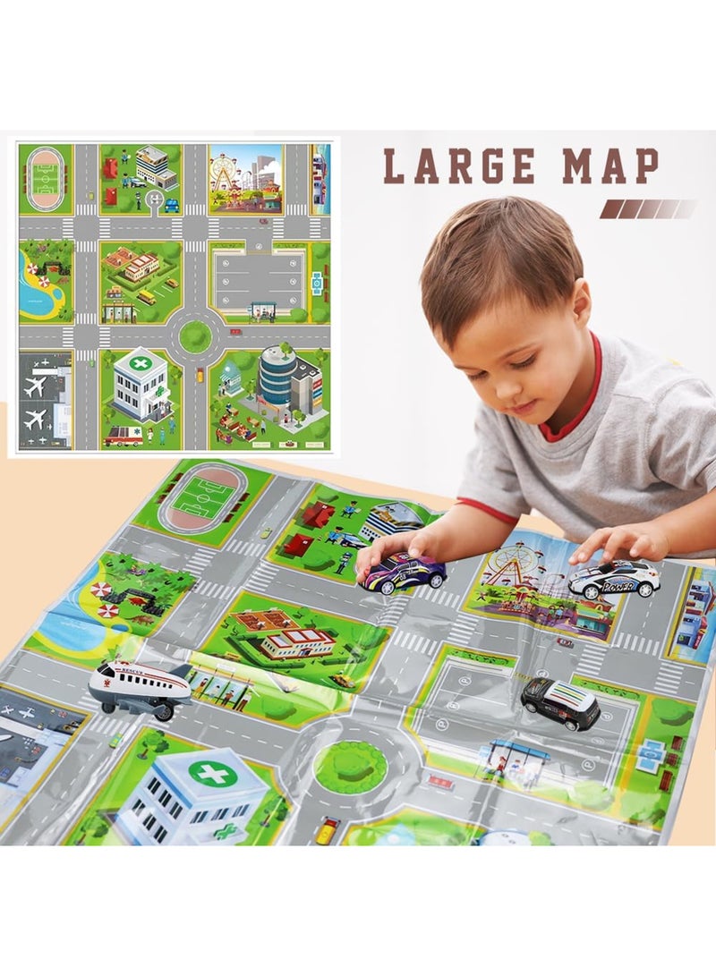 50 Pcs Pull Back Toy Cars Airplanes with Storage Box and Map, Alloy Mini Race Push and Pull Back Cars Planes Vehicles Toys for Kids, Party Favors Suitable for 3+ Years Old Kids Boys Girls Gift - Image 5
