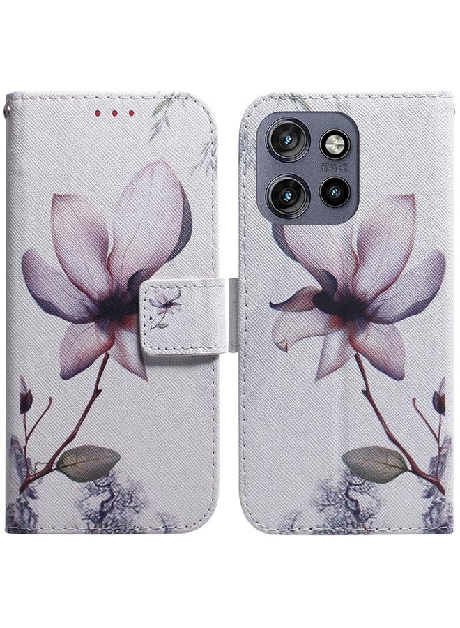 Zaboon For Motorola Edge 50 Neo 5G Global Coloured Drawing Flip Leather Phone Case(Magnolia)