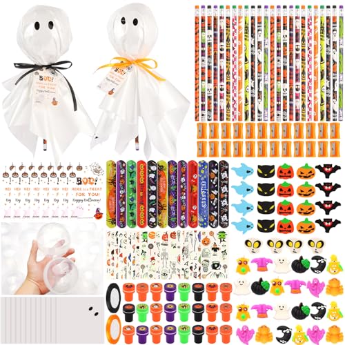 LiYiQ 24Pack Halloween Party Favors Halloween Classroom Gifts Giant Lollipop Gifts for Birthday Party with Gift Cards Pencils Erasers Stickers Sharpener for Classroom Exchange Party Gift - Image 1