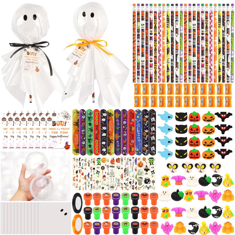 LiYiQ 24Pack Halloween Party Favors Halloween Classroom Gifts Giant Lollipop Gifts for Birthday Party with Gift Cards Pencils Erasers Stickers Sharpener for Classroom Exchange Party Gift - Image 2