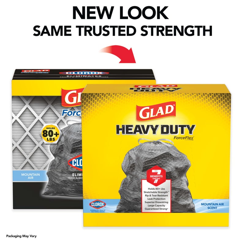 Glad Large 30 Gallon Trash Bags, Clorox Mountain Air Heavy Duty Garbage Bags, Forceflex with Drawstring, 50 Count (Packaging May Vary) - Image 2