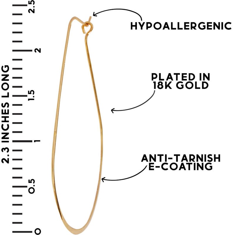 Humble Chic NY أقراط ذهبية رفيعة على شكل حلقة للنساء - أقراط خيط ذهبية للنساء، أقراط مطلية بالذهب عيار 18 قيراط، أقراط ذهبية على شكل حلقة بيضاوية، أقراط ذهبية على شكل دمعة للنساء، أقراط ذهبية متدلية للنساء - Image 4