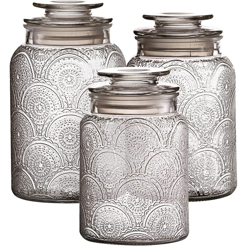 Style Setter Canister Set 3-Piece Glass Jars in 34oz, 44oz & 54oz Retro Design Lids for Cookies, Candy, Coffee, Flour, Sugar, Rice, Pasta, Cereal & More - Image 3