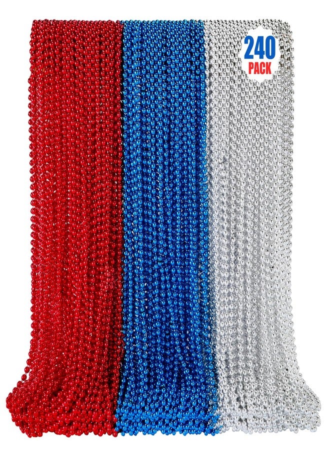 LINSIRON 240PCS 4th of July Accessories, 33" Red Silver Blue Beads Bulk, Patriotic Beads Necklaces, 4th of July Necklace for Patriotic Day Memorial Day Independence Day Decor Parades Party Supplies - Image 1