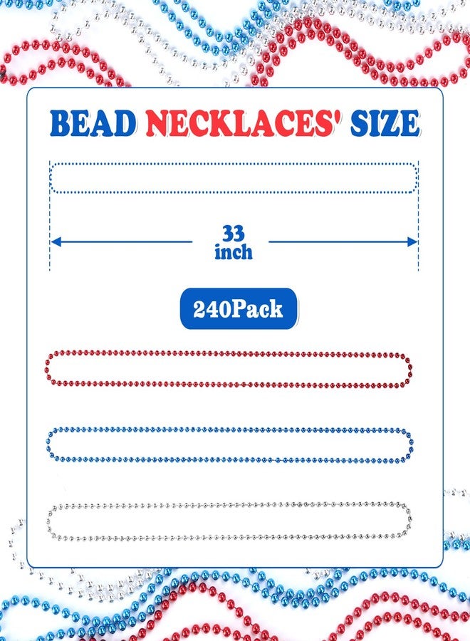 LINSIRON 240PCS 4th of July Accessories, 33" Red Silver Blue Beads Bulk, Patriotic Beads Necklaces, 4th of July Necklace for Patriotic Day Memorial Day Independence Day Decor Parades Party Supplies - Image 3