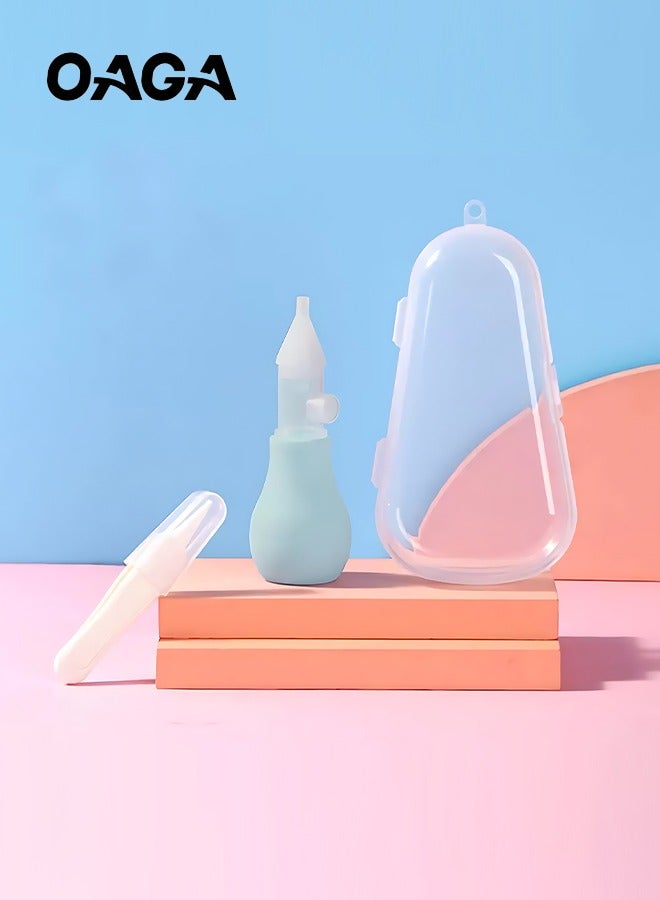 OAGA Silicone Baby Nasal Aspirator,  Premium Anti-backflow Nose Cleaner,  Manual Nasal Snot Sucker with Carrying Case,  and Nose Cleaning Tweezers for Nose Congestion Relief in Babies and Toddlers Cleanable and Reusable (Green) - Image 1