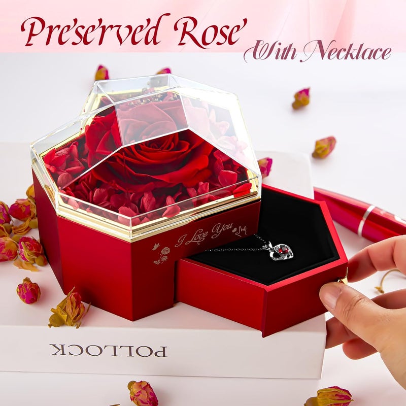 minstely Real Preserved Rose and Necklace Gifts Set for Mom Wife Girlfriends Anniversary Forever Flower Gifts for Her Birthdays Thanksgiving Idea for Women - Image 3