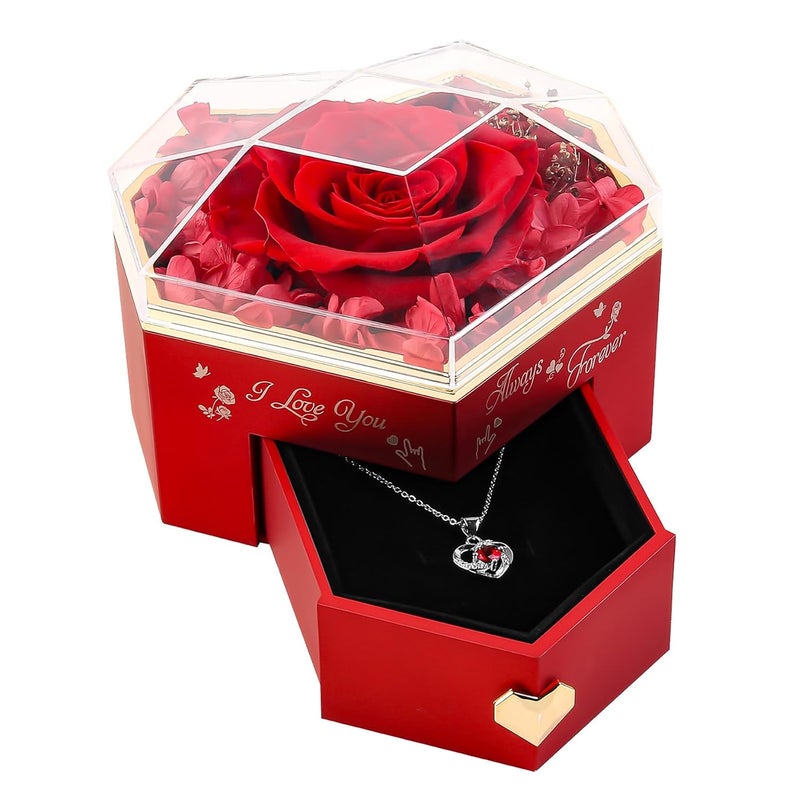 minstely Real Preserved Rose and Necklace Gifts Set for Mom Wife Girlfriends Anniversary Forever Flower Gifts for Her Birthdays Thanksgiving Idea for Women - Image 1