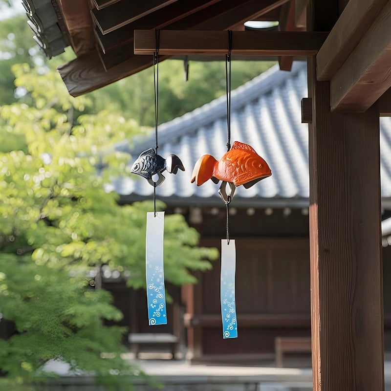 Japanese Goldfish Wind Chimes, 2 Pcs, Iwate Cast Iron, 3 X 1.9 X 1.6 in Temple Wind Bell, for Garden Patio Balcony, with Auspicious Fish - Image 3