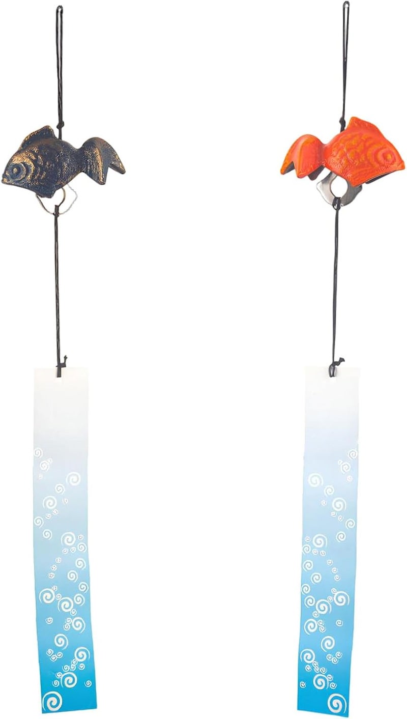 Japanese Goldfish Wind Chimes, 2 Pcs, Iwate Cast Iron, 3 X 1.9 X 1.6 in Temple Wind Bell, for Garden Patio Balcony, with Auspicious Fish - Image 1