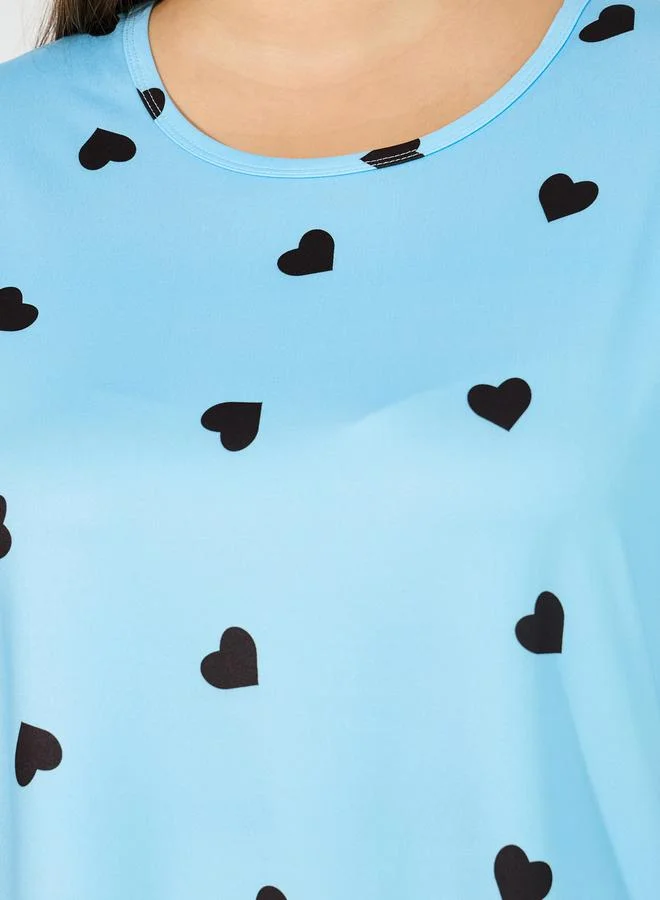Styli Plus Size Heart Print T-Shirt & Pyjama Set