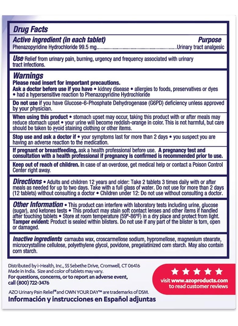 AZO AZO Urinary Pain Relief Maximum Strength FSAHSA Eligible Fast relief of UTI Pain Burning Urgency Targets Source of Pain 1 Most Trusted Brand 24 Tablets  - Image 5