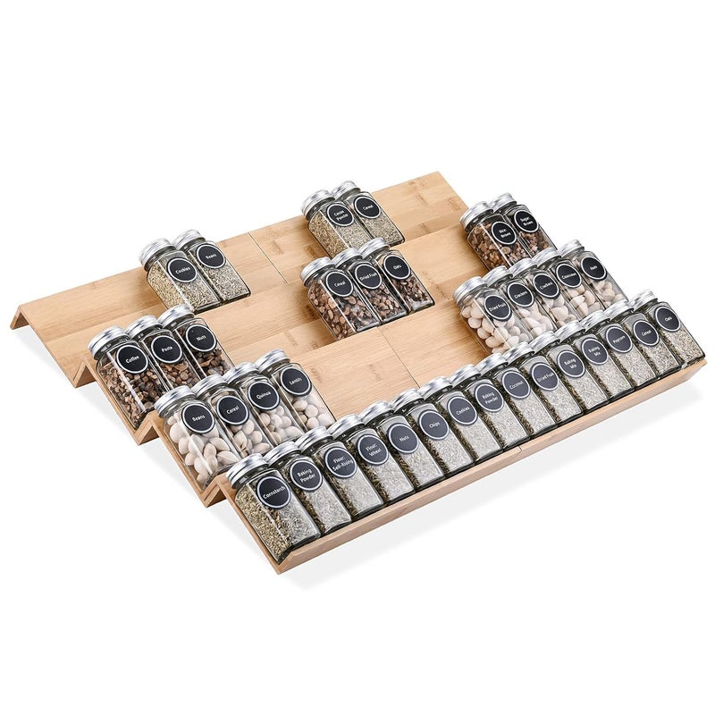 Mugath Wooden Spice Drawer Organizer 8 Pcs Interlocking Expandable Seasoning Rack Tray Insert for Kitchen Drawers Spice Rack Drawer for Spice Jars - Image 1