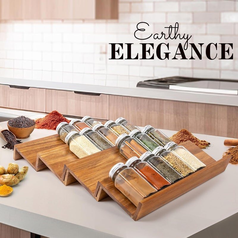 Mugath Wooden Spice Drawer Organizer 8 Pcs Interlocking Expandable Seasoning Rack Tray Insert for Kitchen Drawers Spice Rack Drawer for Spice Jars - Image 3