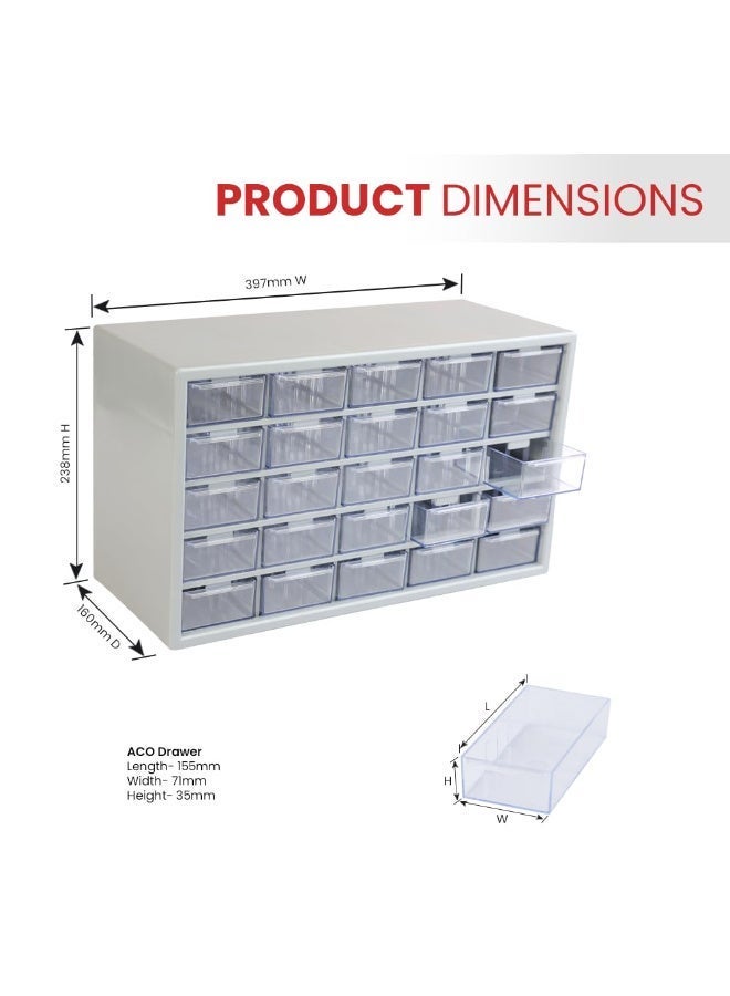 Alkon Plastic Component Organizer with 25 Drawers ACO 25 Small Parts Storage Unit | Organization Cabinet | Office Supplies | Stationary | Nuts, Screws & Bolts | Small Hardware | Workshop & Garage | DIY | Hobbies | Crafts | LEGO | Toys | Collectables | Sewing | Jewellery | Pharmacy | Medicine | Clinic | Hospital | Shop | Mobile | Electronics | Cables - Image 2