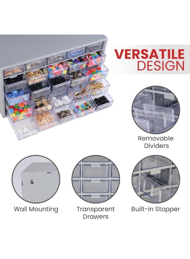 Alkon Plastic Component Organizer with 25 Drawers ACO 25 Small Parts Storage Unit | Organization Cabinet | Office Supplies | Stationary | Nuts, Screws & Bolts | Small Hardware | Workshop & Garage | DIY | Hobbies | Crafts | LEGO | Toys | Collectables | Sewing | Jewellery | Pharmacy | Medicine | Clinic | Hospital | Shop | Mobile | Electronics | Cables - Image 3