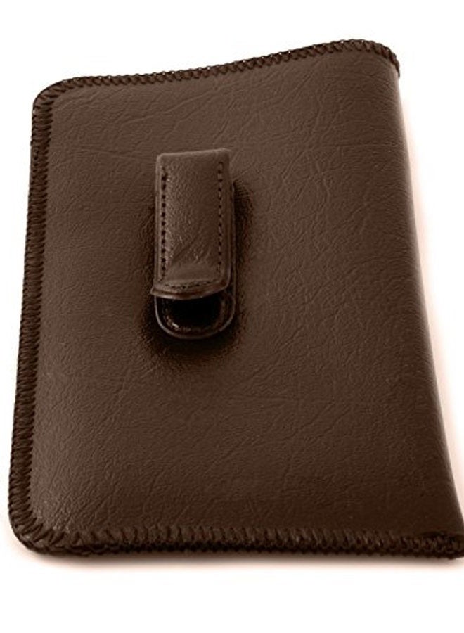 Calabria Mens Soft Slip-In Case w/ Metal Clip Jumbo Sized in Brown - Image 1