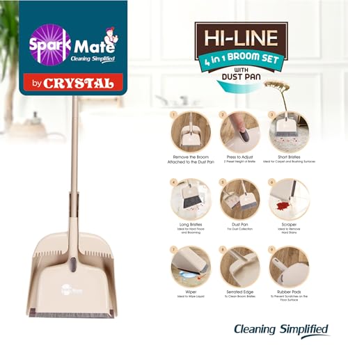 Sparkmate By Crystal Hi-Line 4 in 1 Broom with Dustpan, Adjustable Bristles - Image 4