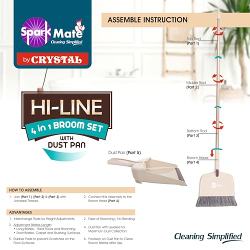 Sparkmate By Crystal Hi-Line 4 in 1 Broom with Dustpan, Adjustable Bristles - Image 5