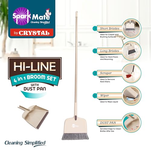 Sparkmate By Crystal Hi-Line 4 in 1 Broom with Dustpan, Adjustable Bristles - Image 3