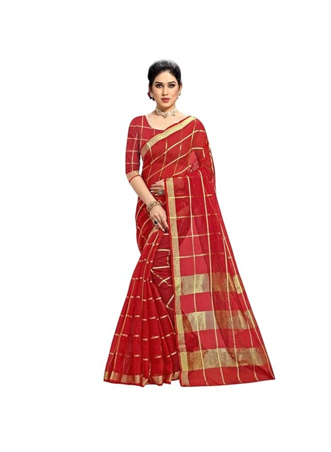 مملكة الإكسسوارات ساري نسائي من الحرير القطني مع قطعة بلوزة غير مخيطة - Image 1