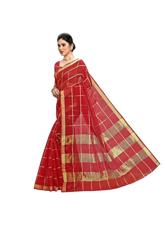 مملكة الإكسسوارات ساري نسائي من الحرير القطني مع قطعة بلوزة غير مخيطة - Image 4