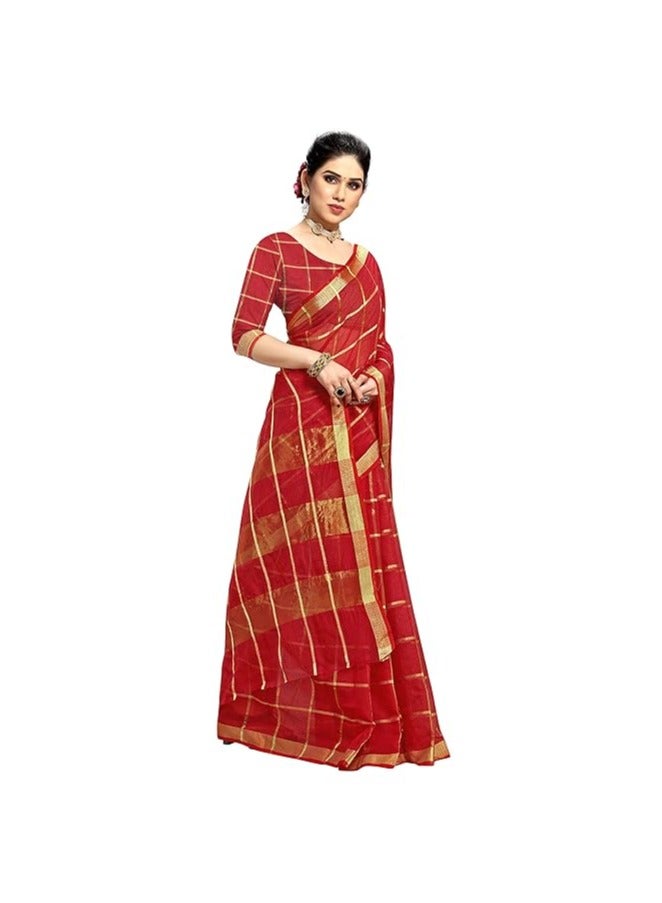 مملكة الإكسسوارات ساري نسائي من الحرير القطني مع قطعة بلوزة غير مخيطة - Image 5