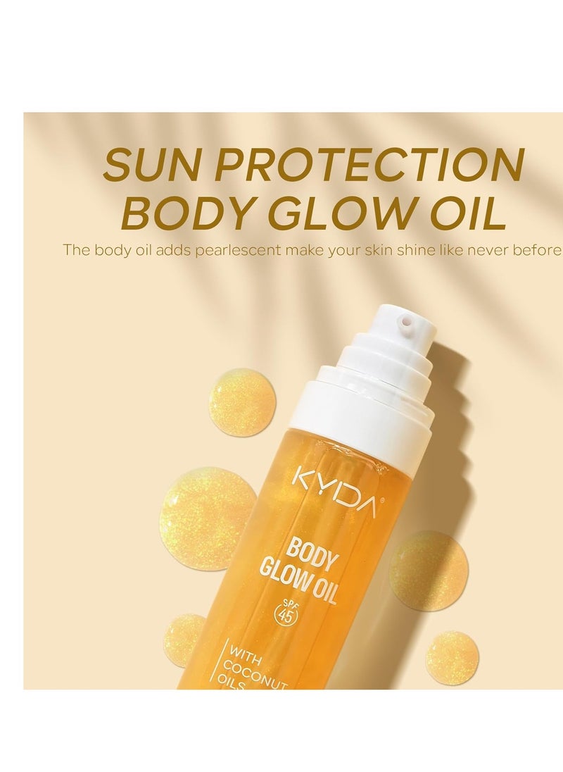 KYDA KYDA Body Glow Oil, SPF 45 Broad Spectrum, Sunscreen Body Oil with Gold Mica, Moisturizing Coconut, Lightweight Glow Skin Moisturizer, Water Resistant, 3.38 fl oz, GOLD  - Image 4