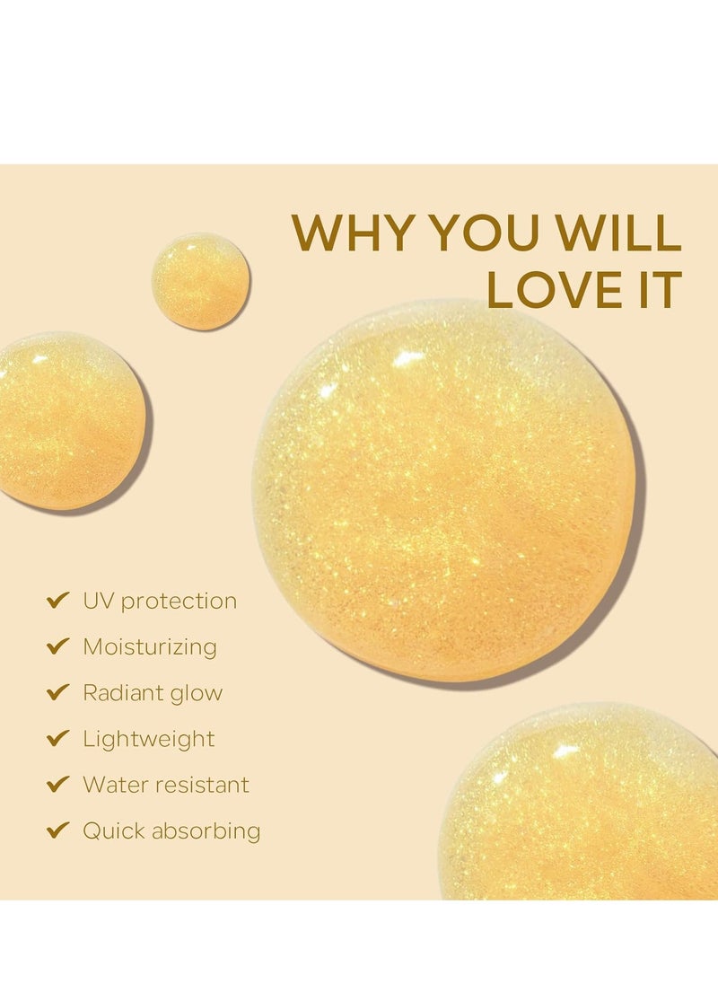 KYDA KYDA Body Glow Oil, SPF 45 Broad Spectrum, Sunscreen Body Oil with Gold Mica, Moisturizing Coconut, Lightweight Glow Skin Moisturizer, Water Resistant, 3.38 fl oz, GOLD  - Image 5