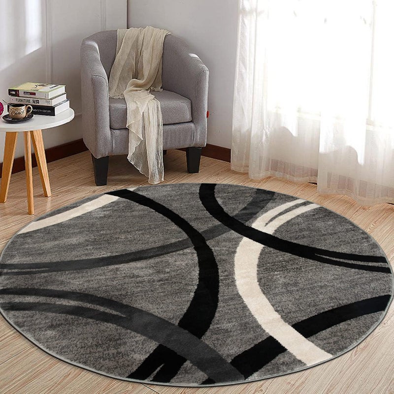 Rugshop Modern Wavy Circles Design 6 6 6 6 Diameter Gray