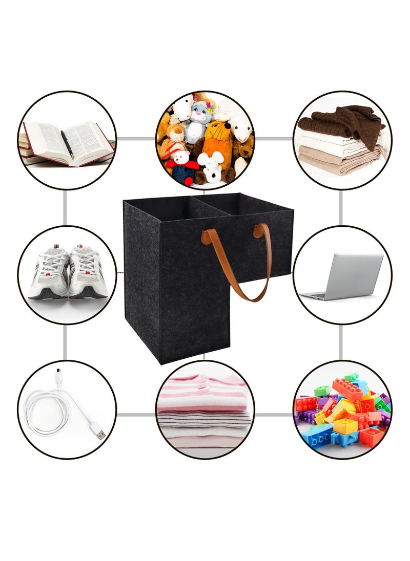 Stair Basket with Leather Handle for Carpeted Stairs, Staircase Basket with Collapsible Baffle for 16’’ wooden stairs, Foldable Basket Organizer for Office Home stairway in tidy and Storage