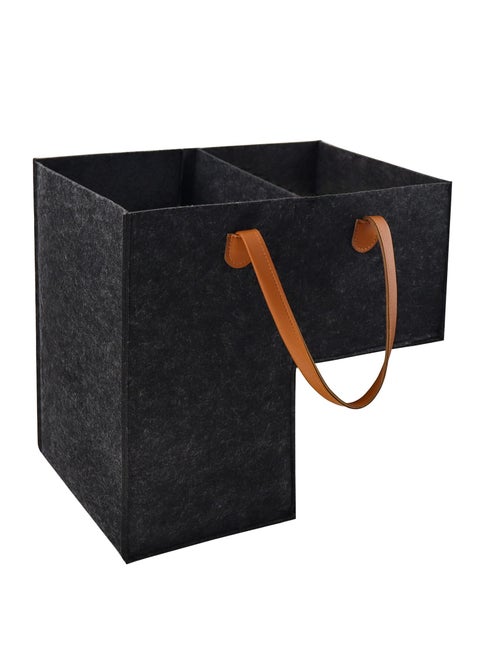 Stair Basket with Leather Handle for Carpeted Stairs, Staircase Basket with Collapsible Baffle for 16’’ wooden stairs, Foldable Basket Organizer for Office Home stairway in tidy and Storage