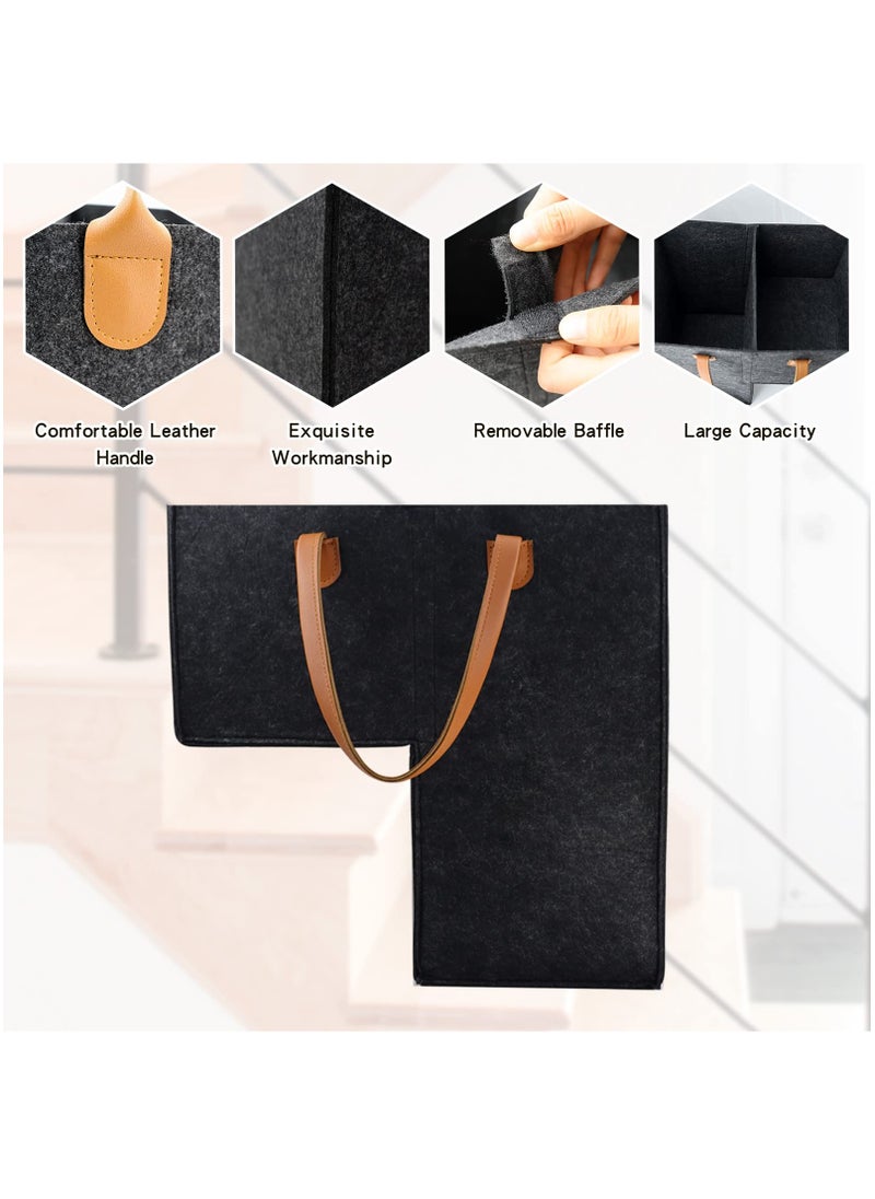 Stair Basket with Leather Handle for Carpeted Stairs, Staircase Basket with Collapsible Baffle for 16’’ wooden stairs, Foldable Basket Organizer for Office Home stairway in tidy and Storage