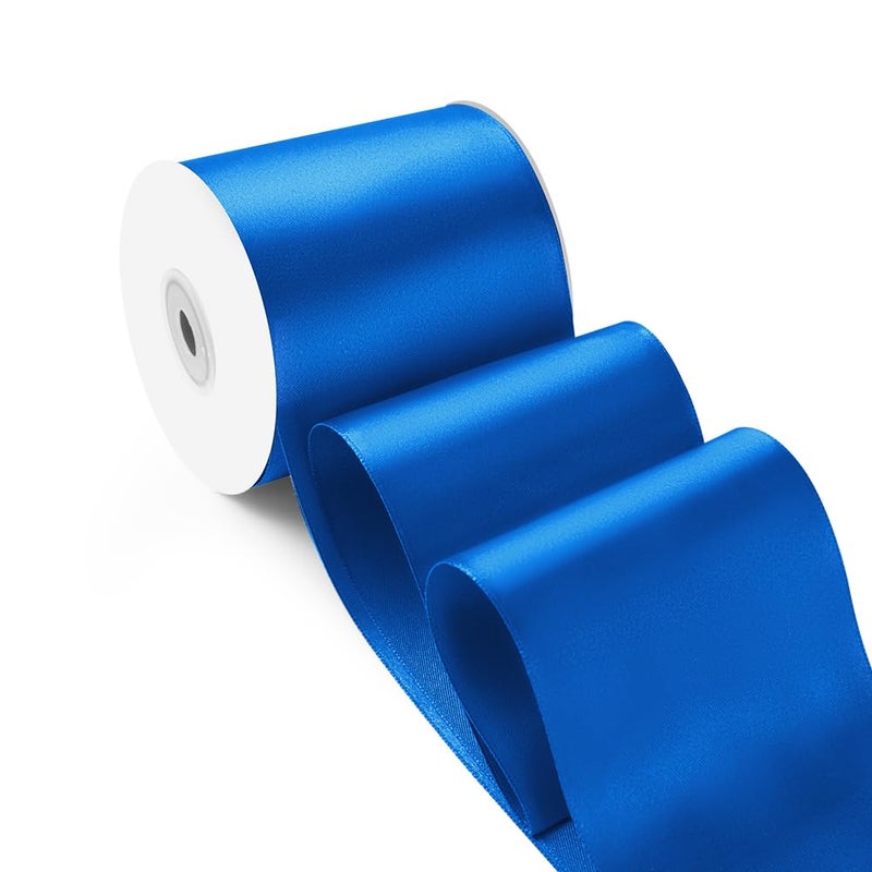 HimBen 3 Inch 25 Yard Wide Satin Ribbon Royal Blue Solid Fabric Large Ribbon Roll for Cutting Ceremony Wedding Opening Party Decoration Chairs Sewing Festival Pageant Sashes