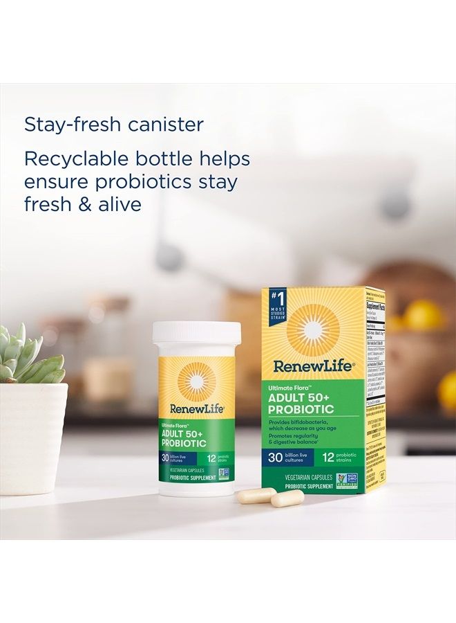 Renew Life Adult Probiotics 50+, 30 Billion CFU Guaranteed, Probiotic Supplement for Digestive & Immune Health, Shelf Stable, Gluten Free, Extra Care, For Men & Women, 90 Capsules - Image 5