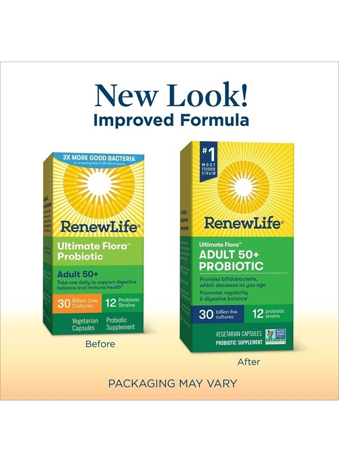 Renew Life Adult Probiotics 50+, 30 Billion CFU Guaranteed, Probiotic Supplement for Digestive & Immune Health, Shelf Stable, Gluten Free, Extra Care, For Men & Women, 90 Capsules - Image 2