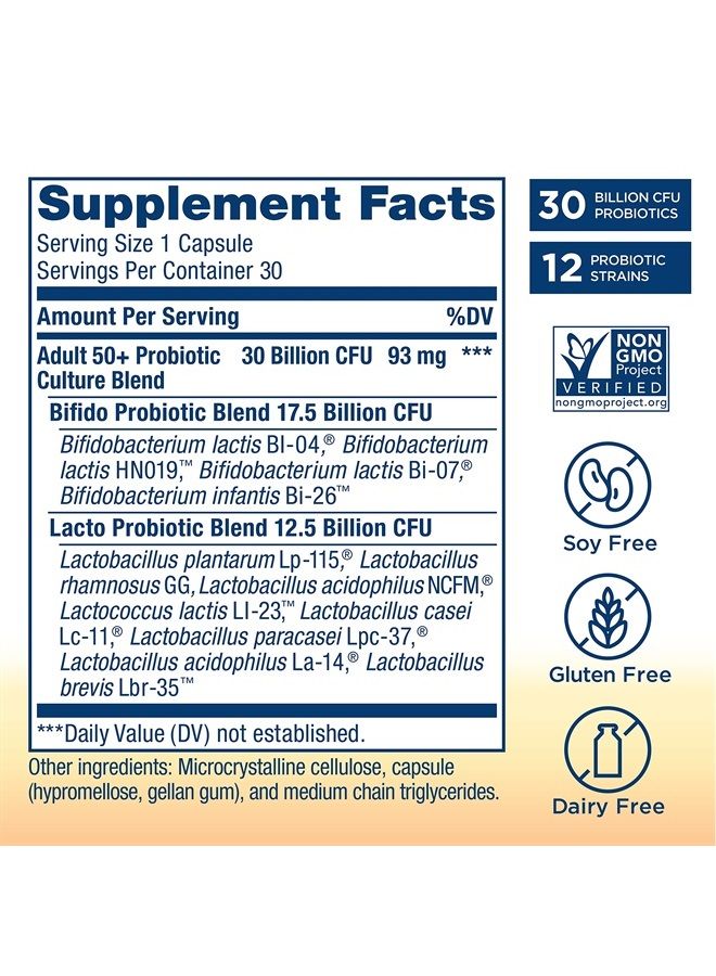Renew Life Adult Probiotics 50+, 30 Billion CFU Guaranteed, Probiotic Supplement for Digestive & Immune Health, Shelf Stable, Gluten Free, Extra Care, For Men & Women, 90 Capsules - Image 3