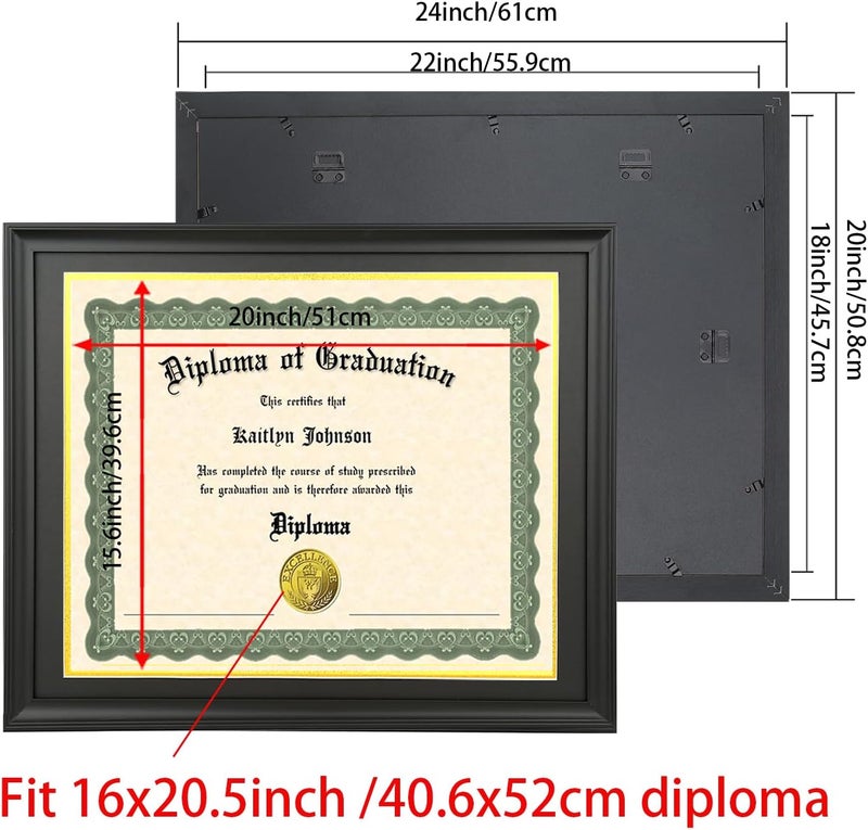 LTYHHK 16x20.5 Diploma Frame Solid Wood Black, Displays16x20.5 Diplomas with Black Over Gold Mat or 18x22 Inch Without Mat 16x20.5 Diploma Frame16x20.5 inch Certificate Frames (L23B1822BG1620.5) - Image 2
