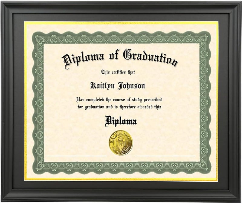 LTYHHK 16x20.5 Diploma Frame Solid Wood Black, Displays16x20.5 Diplomas with Black Over Gold Mat or 18x22 Inch Without Mat 16x20.5 Diploma Frame16x20.5 inch Certificate Frames (L23B1822BG1620.5) - Image 1