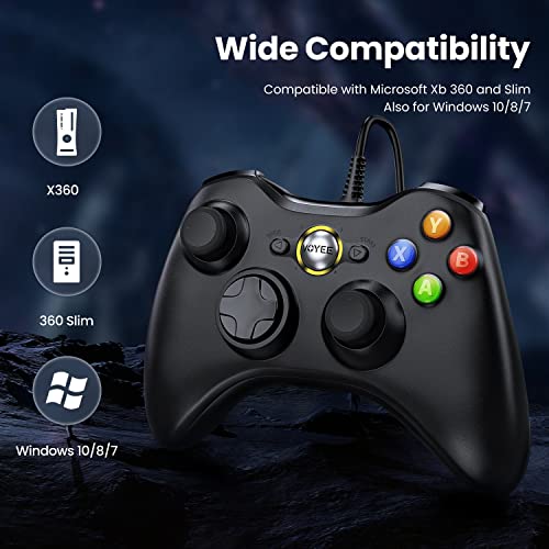 VOYEE PC Controller, Wired Controller Compatible with Microsoft Xbox 360 & Slim/PC Windows 10/8/7, with Upgraded Joystick, Double Shock | Enhanced (Black) - Image 4